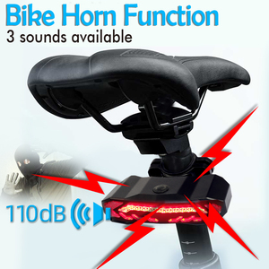 Lampe de vélo arrière LED rechargeable super lumineuse 1500mA IP65 étanche avec <span class=keywords><strong>klaxon</strong></span> clignotants alarme de feu arrière pour une conduite sûre - Product Image 2