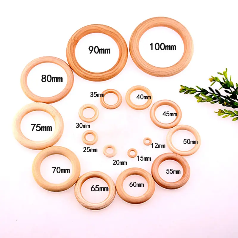 natual smooth wooden circles for craft diy ring pendant and baby teething ring support custom