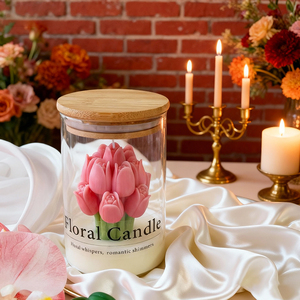 شمعة معطرة فاخرة الأكثر مبيعًا لعيد الحب 2026، شمعة زهور التوليب في كوب، شمعة من شمع الصويا والعطور في وعاء زجاجي مع صندوق هدايا - Product Image 2