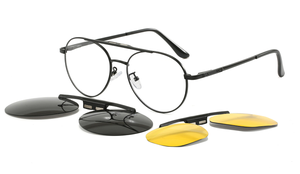 Мужские круглые оправы для очков с двойной перемычкой, магнитные накладные солнцезащитные очки с поляризационными линзами UV400 для ночного видения, оптом - Product Image 4