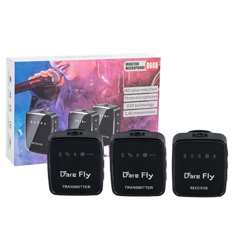 Dare Fly D608ポータブルオーディオマイク2.4GHzプロフェッショナルワイヤレスラベリアラペルマイク (電話用)