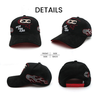 Casquette de baseball G5 structurée à 5 panneaux en daim, broderie œil de dragon avec strass, style vintage streetwear, vente en gros OEM personnalisée