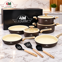 FOURM Ensemble de 12 ustensiles de cuisine antiadhésifs en aluminium avec couvercles en verre, design nordique, compatible four et lave-vaisselle, nouveau design