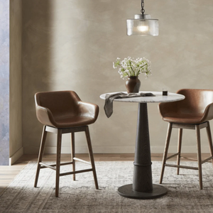 Tabouret de bar pivotant Hannah en bois, robuste, pour intérieur, en cuir véritable (hyde/hide), idéal pour bar à domicile et salle à manger - Product Image 1