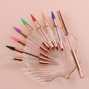 Pinceau à ongles double embout en cristal avec manche acrylique pour points, cire, strass et gel – Outil de manucure - Product Image 6