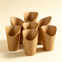 Contenant en papier kraft personnalisé en gros, en forme de U, à ouverture frontale, jetable, pour frites coniques, avec rebord de préhension, pour la restauration rapide