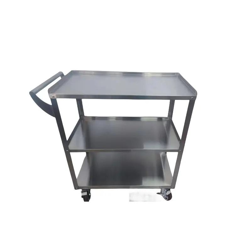 Factory direct food grade heavy duty stainless steel 3 shelf trolley table with wheels