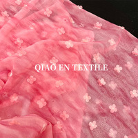 Tissu en Chiffon Imprimé Tie-Dye Rose avec Appliques Florales 3D, Tissu Transparent pour Robe Hanfu