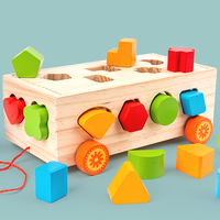 Blocs de construction éducatifs en bois pour enfants Forme poreuse Puzzles cognitifs numériques avec types de voitures de remorquage Jouets éducatifs