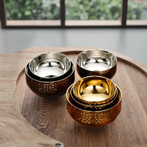 Bol à nouilles froides isolé à double couche en acier inoxydable 304 de style coréen, ensemble de bols à mélanger en métal martelé personnalisés pour - Product Image 1