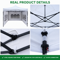 Abri de voiture écologique coupe-vent, garage, structure en acier noir, tente pliante portable EZ 10'x10' pour extérieur, 4 panneaux amovibles