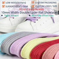 Lacets plats personnalisés en polyester, 10 mm de large, 2 brins, tissage serré, en composite métallique, pour baskets de skate et baskets montantes décontractées au quotidien