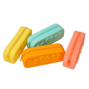 Love Heart-Shaped Macaron Color Silicone Stationery & Makeup Storage Pencil Case Bag Large Capacity Washable Yellow Pink Green - Product Image 5