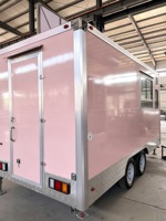 Remorque alimentaire mobile carrée rose en acier inoxydable avec alimentation intégrée, résistante à la rouille, pour la vente de glaces, de restauration rapide et de snacks de rue