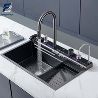Évier de travail en acier inoxydable à montage par le haut, à cuve unique, avec texture nid d'abeille, finition PVD, design numérique Dragon Fish Waterfall, OEM, RTS, EXW, FOB