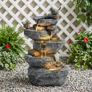 <span class=keywords><strong>Fontaine</strong></span> d'eau en cascade à 5 niveaux en résine de roche <span class=keywords><strong>solaire</strong></span> d'extérieur Grepatio avec 4 lumières LED résistantes aux intempéries pour jardin, patio, cour, terrasse - Product Image 6