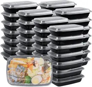 Оптовая продажа, контейнеры для быстрой упаковки, контейнер для еды, поднос для микроволновой печи, черный пластиковый контейнер для еды с крышкой