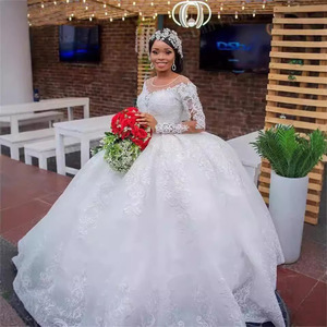 White Organza Ball Gown Wedding Dress O-Neck Princess Waistline Vintage Lace Up Bride Dress - Product Image 2