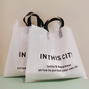 Sac de shopping en plastique avec logo personnalisé, poignée, transparent, LDPE, écologique, imperméable, emballage de vêtements de détail, cadeau - Product Image 2