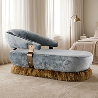 Canapé-lit Chaise Longue Moderne de Luxe Rembourré à Franges en Velours et Laiton pour Salon de Villa