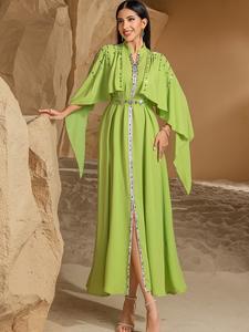 Vestido largo de lujo con diseño de capa para mujer, patrón sólido, cuello levantado, cuentas, <span class=keywords><strong>lentejuelas</strong></span>, tela de colores en contraste para fiestas de verano, suelto - Product Image 4