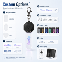 Porte-clés LED à piles, vente en gros, personnalisé, 7 couleurs, compact, petit, pendentif holographique en acrylique pour cadeaux promotionnels