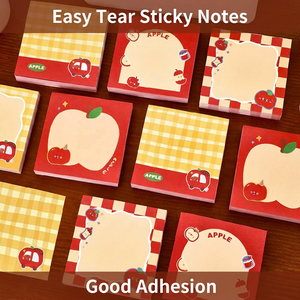 Adorables <span class=keywords><strong>notes</strong></span> autocollantes à motif pomme rouge, faciles à déchirer, mini bloc-<span class=keywords><strong>notes</strong></span> portable, 50 feuilles, adhésif puissant pour fournitures de bureau - Product Image 1