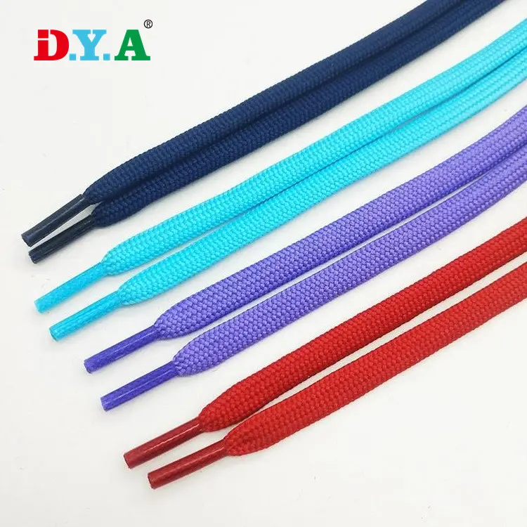 Wholesale price colorful 1cm polyester flat shoelaces rope pure color hollow sneaker hoodie pants draw cord
