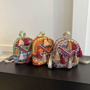 2025 <b>Lightweight</b> Women's Ethnic Style Tassel Crossbody <b>Backpack</b> Zipper Closure Geometric Pattern 20L Capacity Versatile Travel - Product Image 1