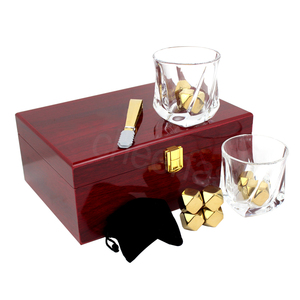 Reusable Stainless Steel Diamond Shaped Whiskey <strong>Ice</strong> <strong>Cubes</strong> &amp; Glasses Gift Set with Red Wooden Box - Product Image 2
