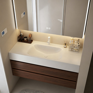 Wall Mounted Bathroom Furniture Cabinet <b>Paint</b> PVC Waterproof Bathroom Vanity with Wash Basin - Product Image 4
