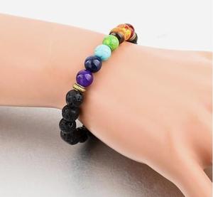Pulsera Unisex de 7 Chakras con roca de lava y 7 piedras preciosas naturales pulidas, pulsera curativa de imitación antigua hecha a mano, venta - Product Image 3
