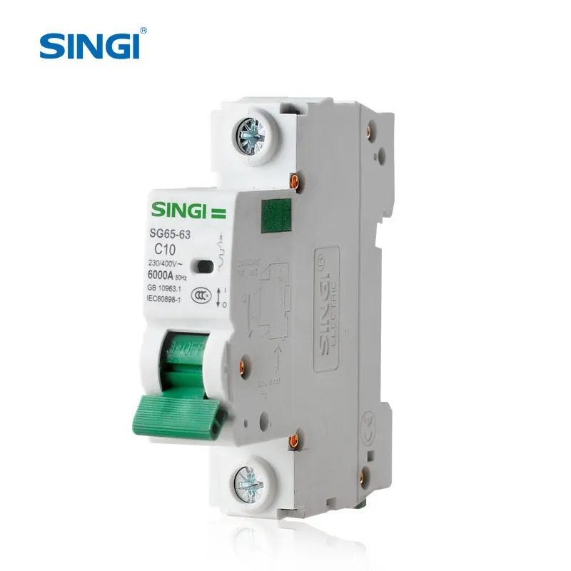 Disyuntor MCB de seguridad eléctrica, disyuntor de aire en miniatura, Singi SG65-63, 6ka, 230V, 1P, 10A