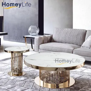 Moderner Edelstahl Metall Couch tisch Luxus Marmor Couch tisch