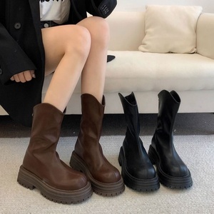 New Fashionable Brown Winter Lace-up Zip Mid Calf Women's <b>Boots</b> for Autumn/<b>Spring</b>/Summer & All Seasons - Product Image 2