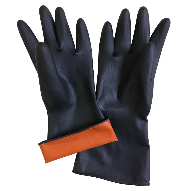 Heavy Duty Black Latex Industrial Gloves Black or Inter Orange Outer Black