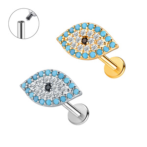 In magazzino In acciaio inox Piercing a dorso piatto borchia <span class=keywords><strong>argento</strong></span> placcato oro malocchio serie Labret lobo orecchio a bottone - Product Image 6