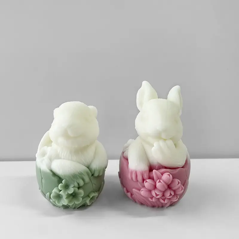 J1042イースター孵化ウサギの形をした石膏の装飾を作るためのシリコーン型DIYイースターキャンドル、イースターの雰囲気を作成する