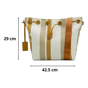 Women's Vintage Stripes Beige Polyester Journey Crossbody <b>Shoulder</b> <b>Bag</b> Adjustable <b>Strap</b> Fashionable Summer Winter Seasons Andrea - Product Image 6