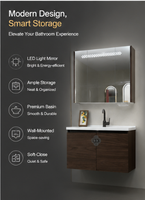 Meuble-lavabo mural en eucalyptus éco-responsable avec comptoir en pierre et miroir, motif floral unique, vente directe d'usine en gros