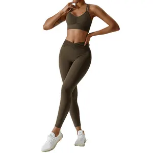 Traje deportivo con logotipo personalizado Gimnasio Casual Running Nude Feel Skinny Yoga Fitness Workout Sets para mujeres