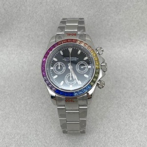 Nouvelle montre chronographe à quartz pour hommes de 39 mm en acier massif avec lunette en cristal coloré, mouvement VK63 - Product Image 1