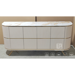 Mueble para TV con Diseño Curvo, en Oferta, con Marco de Madera Maciza Blanca y Cubierta de Mármol, Mueble para TV para Sala de Estar, UP-071, Mueble para TV Curvo - Product Image 3