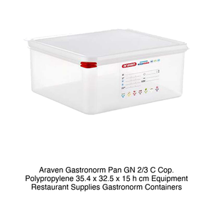 Polypropylene GN 2/3 Food Pan 35.4 × 32.5 × 15 h cm, with Lid, -40/+95 °C Araven - Product Image 2