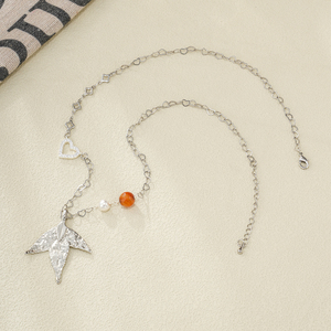 Collana con Ciondolo a Foglia d'Acero 2026, Catena a Forma di Cuore, Zircone, Pietra Naturale, Perla, Placcato Argento, Perla Imitazione - Product Image 2