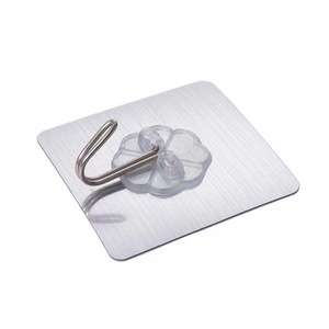Stainless Steel Wall <b>Hook</b> Rectangle Shape Self-Adhesive Transparent Base Minimalist Design for Clothing Storage - Product Image 1