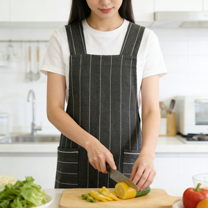 <span class=keywords><strong>Tablier</strong></span> en lin et coton pour femmes, bretelles réglables, rayé, <span class=keywords><strong>tablier</strong></span> de cuisine avec poches - Product Image 4