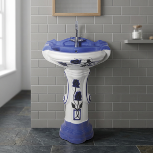 Juego de Lavabo con Pedestal de Porcelana Sanitaria, Modelo Big Sterling, Acabado Rojo Brillante, Fácil de Limpiar, Ecológico, Diseño Moderno - Product Image 4