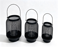 Ensemble de 3 lanternes en métal noir, lanterne à bougie suspendue portable pour la décoration de la maison, du patio, de la table de mariage