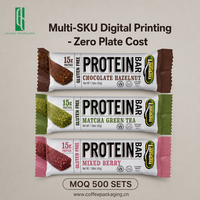 Emballage personnalisé pour barres énergétiques, sachet en Mylar pour collations nutritives, emballage pour barres protéinées sans gluten, faible MOQ 500 ensembles